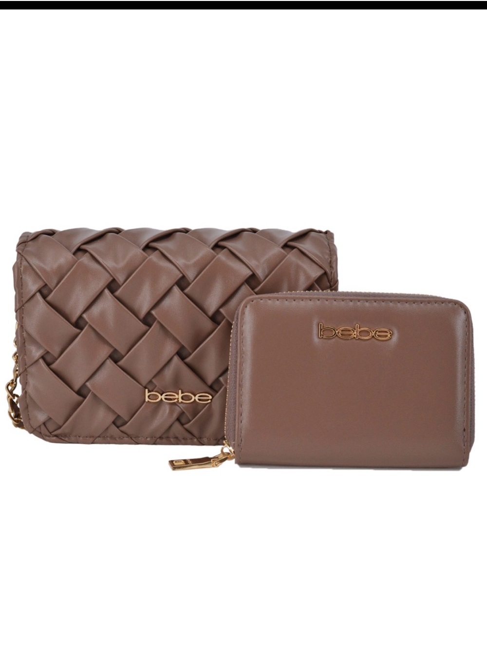 bebe Taupe Woven Crossbody Bag with Matching Taupe Wallet